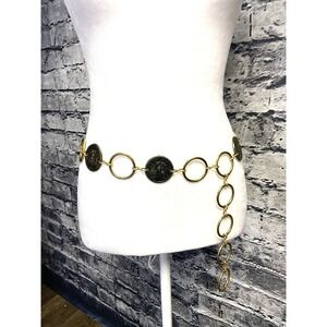 Vintage Gold Tone Coin Medallion Chain Belt Women's Adjustable Boho Statement Ac
